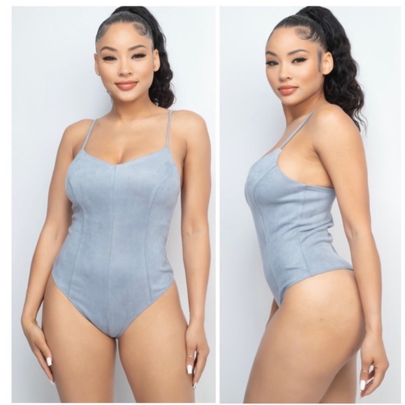 Faux suede bodysuit in denim blue - Picture 4 of 5